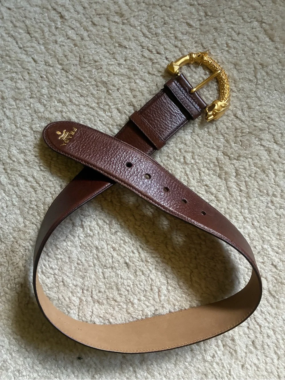 Authentic Prada Brown Leather Belt with Dragon Snake Gold Serpent Buckle - Picture 7 of 15